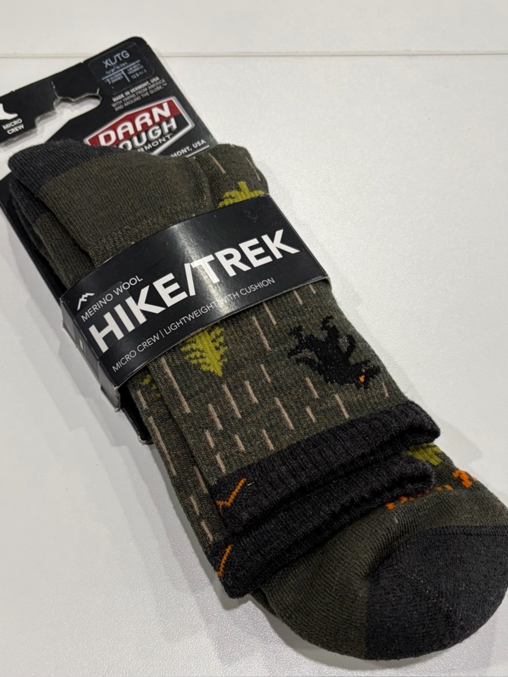 Darn Tough Men's XL Goblin Hike Light Socks Lightweight Micro Crew Green NWT